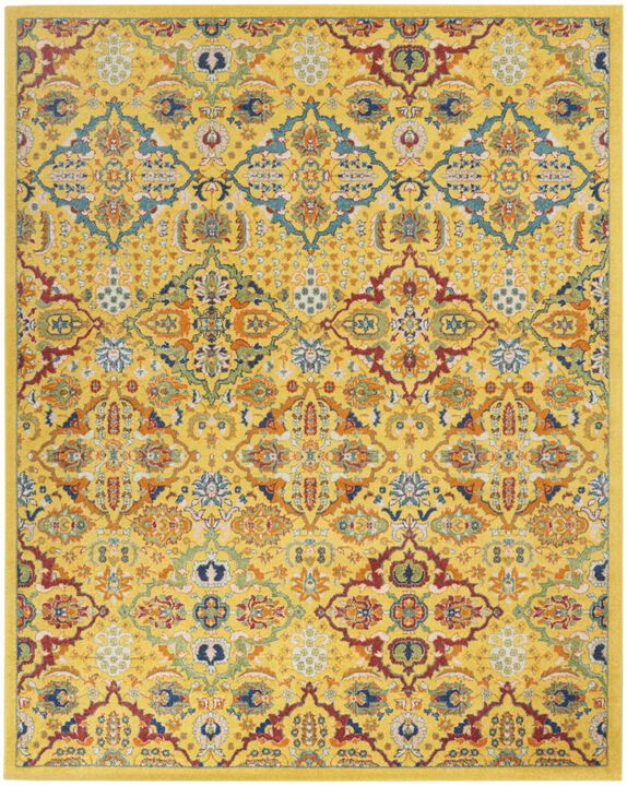 HomeRoots 9' X 12' Yellow Floral Power Loom Area Rug