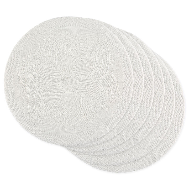 Set of 6 White Floral Woven Round Placemat 15"