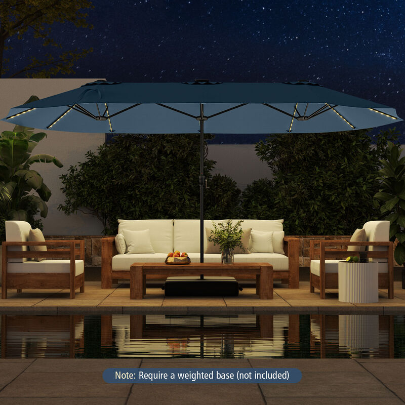 Extra-Large Patio Umbrella with LED Solar Lights and Crank Handle
