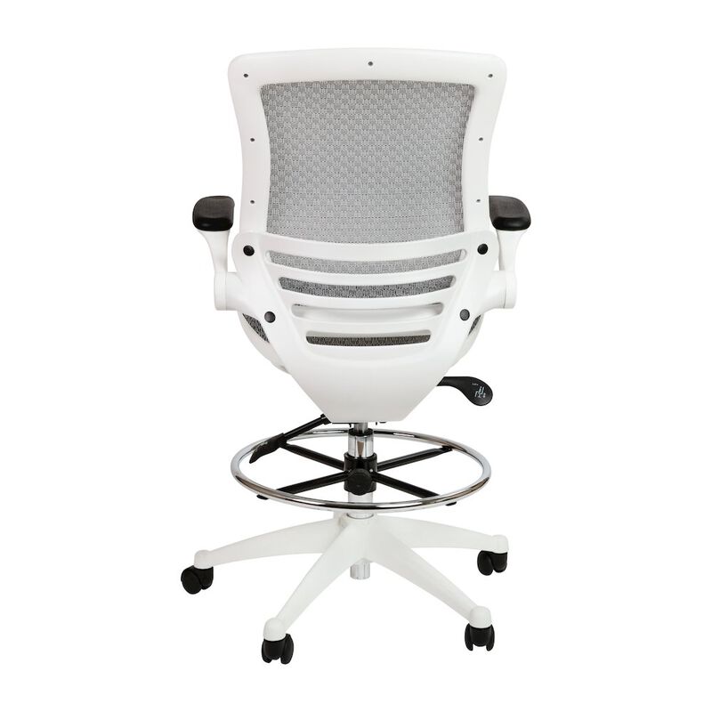 Flash Furniture Mid-Back Transparent Gray Mesh Drafting Chair with White Frame and Flip-Up Arms image number 4