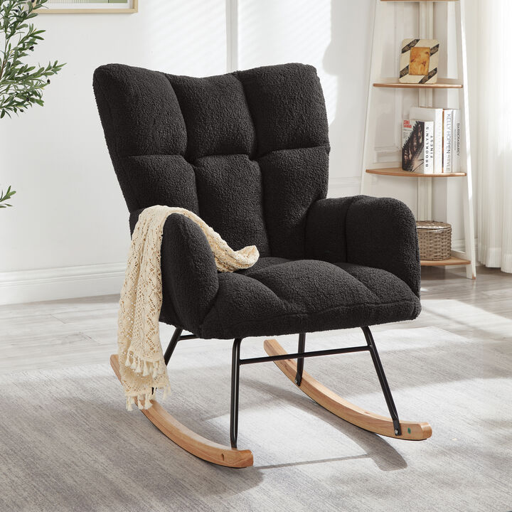 Merax Accent Chairs for Living Room Tufted Upholstered Teddy Fabric Glider Chair Rocking Chair
