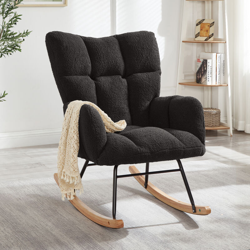 Merax Accent Chairs for Living Room Tufted Upholstered Teddy Fabric Glider Chair Rocking Chair image number 1
