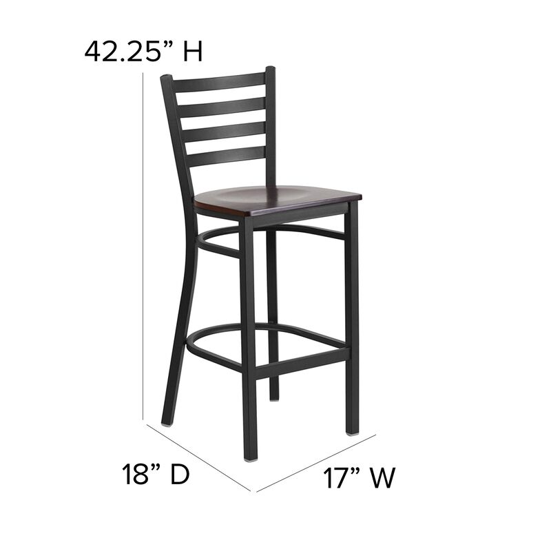 Flash Furniture HERCULES Series Black Ladder Back Metal Restaurant Barstool - Walnut Wood Seat