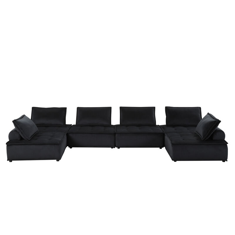 Streamdale Anna Black Velvet 6 Seater U-Shape Modular Sectional Sofa image number 0