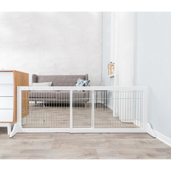 TRIXIE Expandable Wooden Freestanding Pet Gate with Pet Door, Expands to 71" Wide