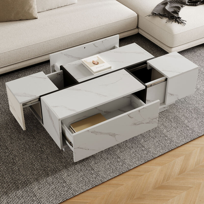 Merax Rectangular Sliding Top Coffee Table with 2 Drawers