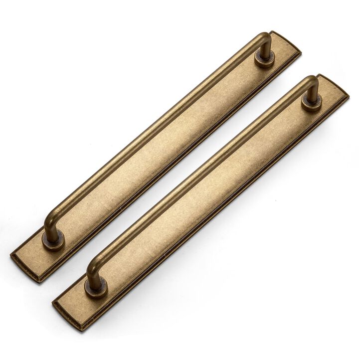 Goo-Ki 2 Pack 7 9/16'' Center to Center Antique Brass Cabinet Bar Pulls with Backplate Vintage Drawer Handles Closet Classic Ret