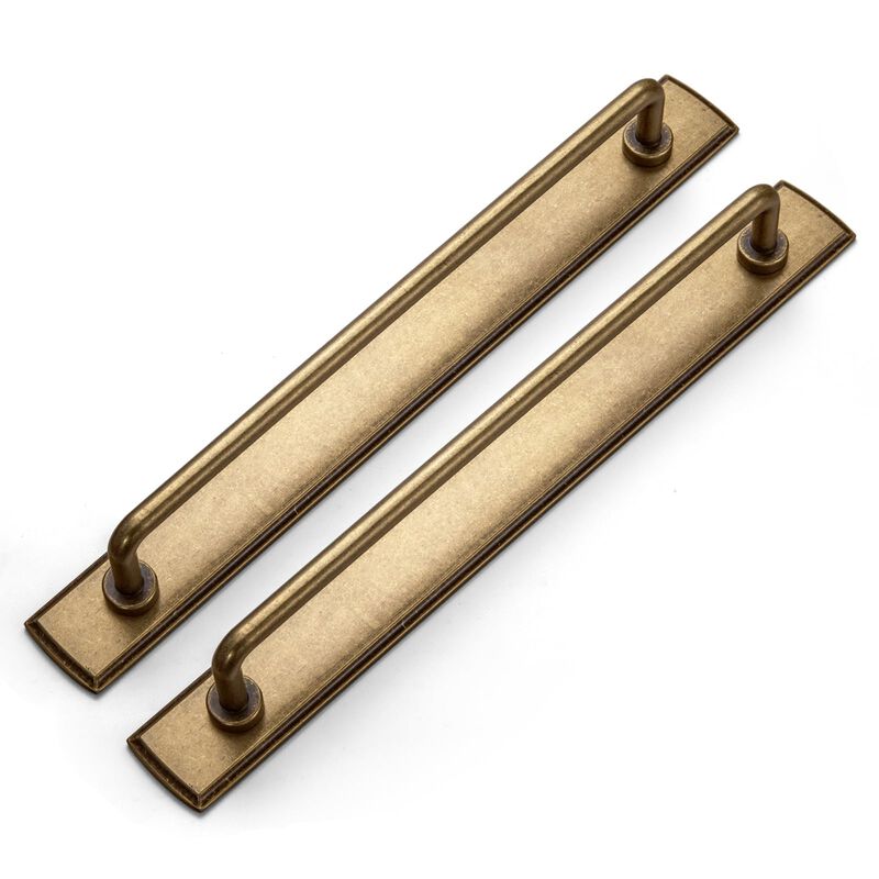 Goo-Ki 2 Pack 7 9/16'' Center to Center Antique Brass Cabinet Bar Pulls with Backplate Vintage Drawer Handles Closet Classic Ret