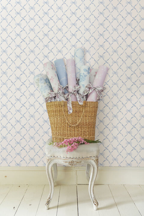 Baby Bow Blue Bella Ribbon Ribbon Trellis Wallpaper