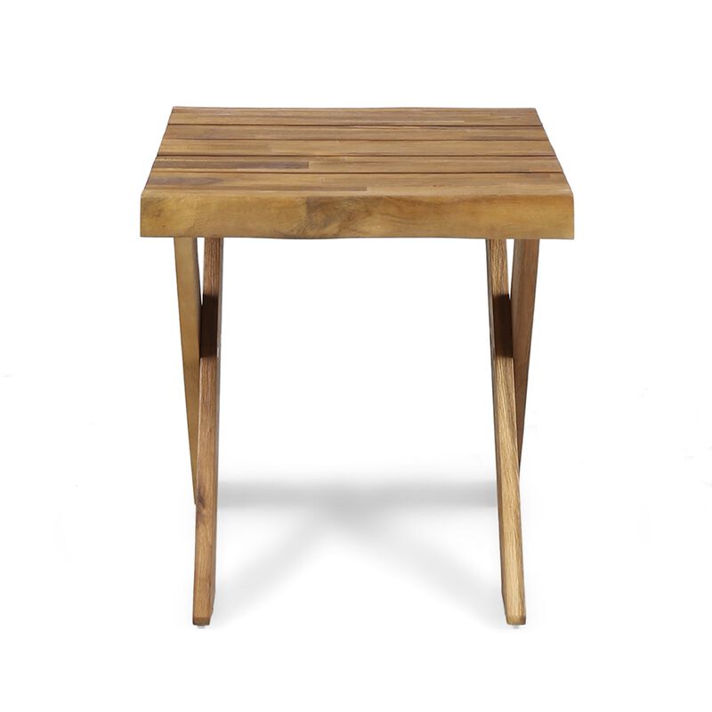 Harley Outdoor Side Table, X Legs, Square 18 Inch Brown Acacia Wood - Benzara