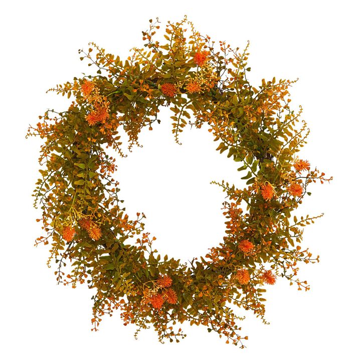 Nearly Natural 21-in Autumn Fern Artificial Wreath