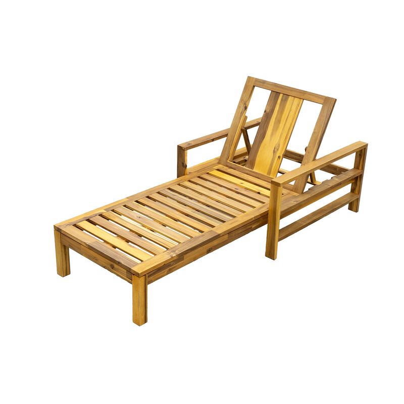 Whisen Acacia Wood Adjustable Backrest Outdoor Lounge Chair, Suitable for Gardens, Terraces, and Poolside Areas - Beige