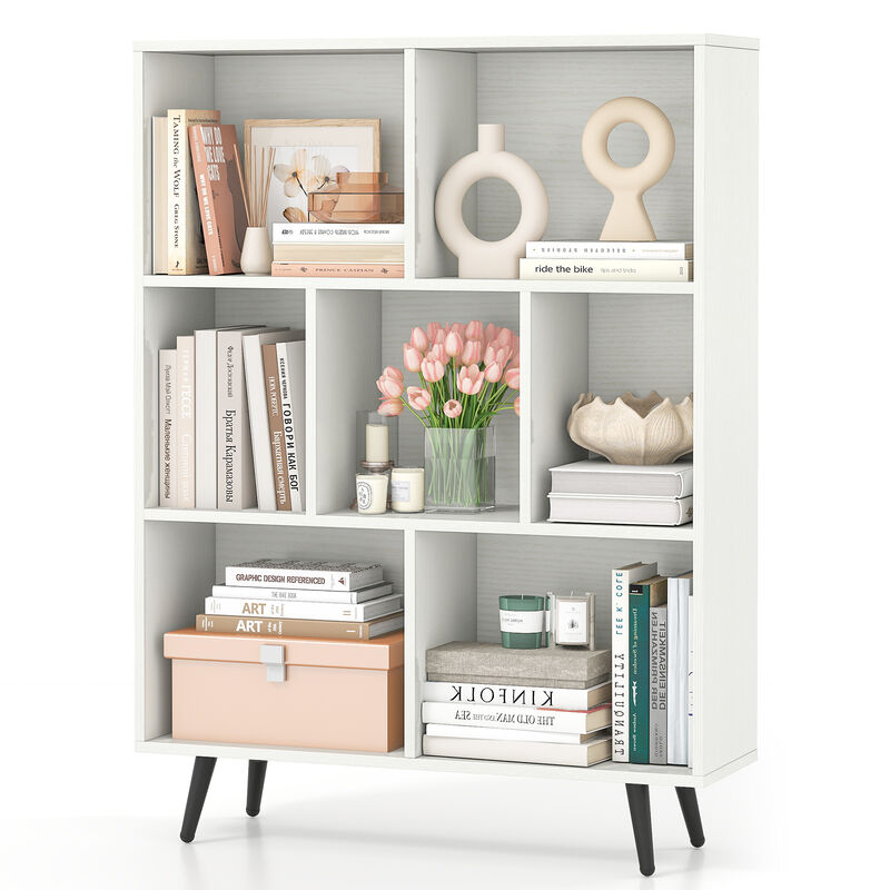 7-Cube Organizer Shelf with 5 Tapered Metal Legs, Ideal for Living Room or Study
