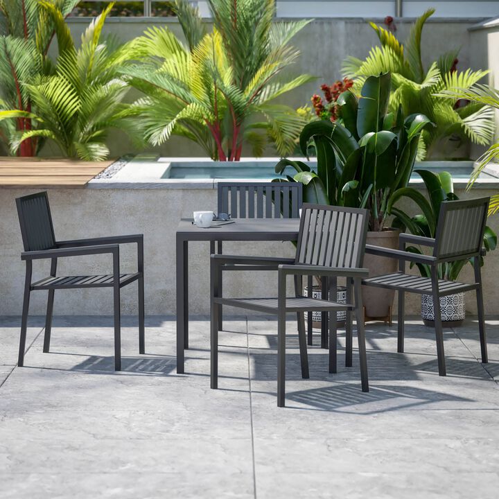 Flash Furniture Harris Commercial 4 Metal Chairs Backs and Seats-Square Table with Poly Resin Top, 5 Piece Set, Black