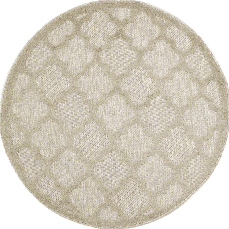 HomeRoots 4' Cream And Beige Round Geometric Indoor Outdoor Area Rug image number 0