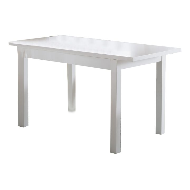 Rectangular Wooden Frame Dining Table with Straight Legs, Glossy White-Benzara