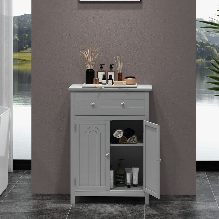 Wooden Bathroom Floor Cabinet with Drawer and Adjustable Shelf