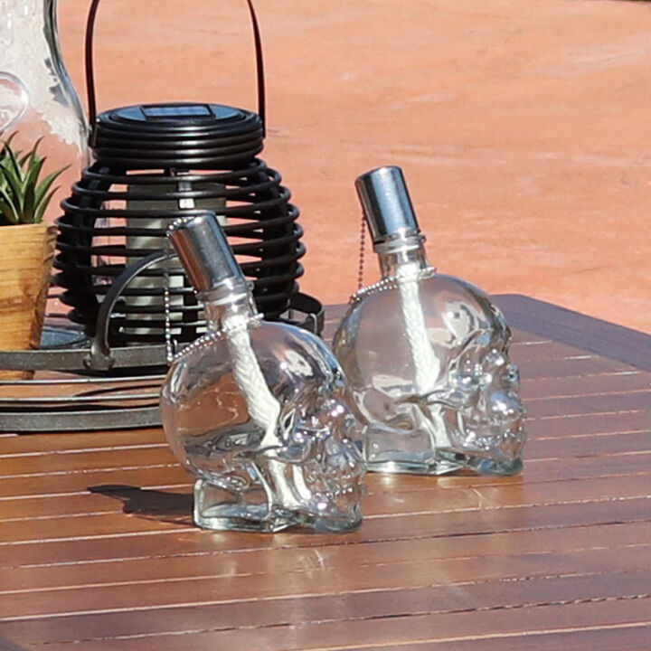 Sunnydaze Set of 2 Grinning Skull Glass Tabletop Torches