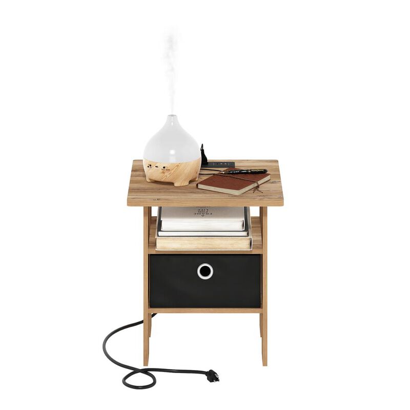Andrey USB and Type-C Port Charging Station End Table, Flagstaff Oak/Black