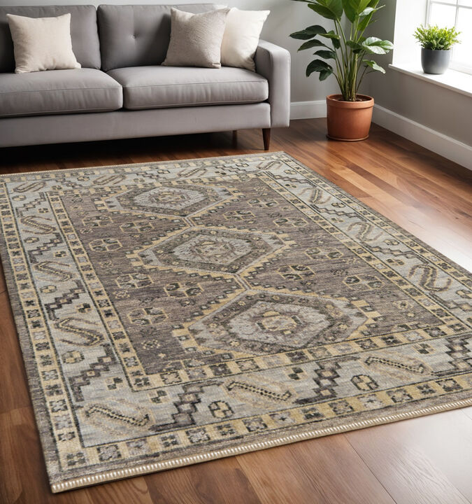 HomeRoots Wool Geometric Hand Knotted Area Rug With Fringe