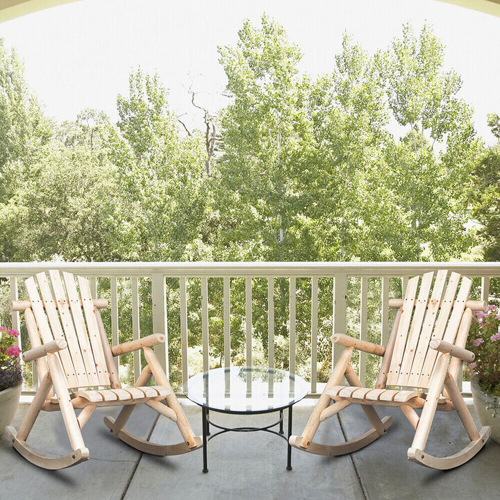 Hivvago FarmHouse Classical Fir Wood Rocking Adirondack Chair Natural - Set of 2