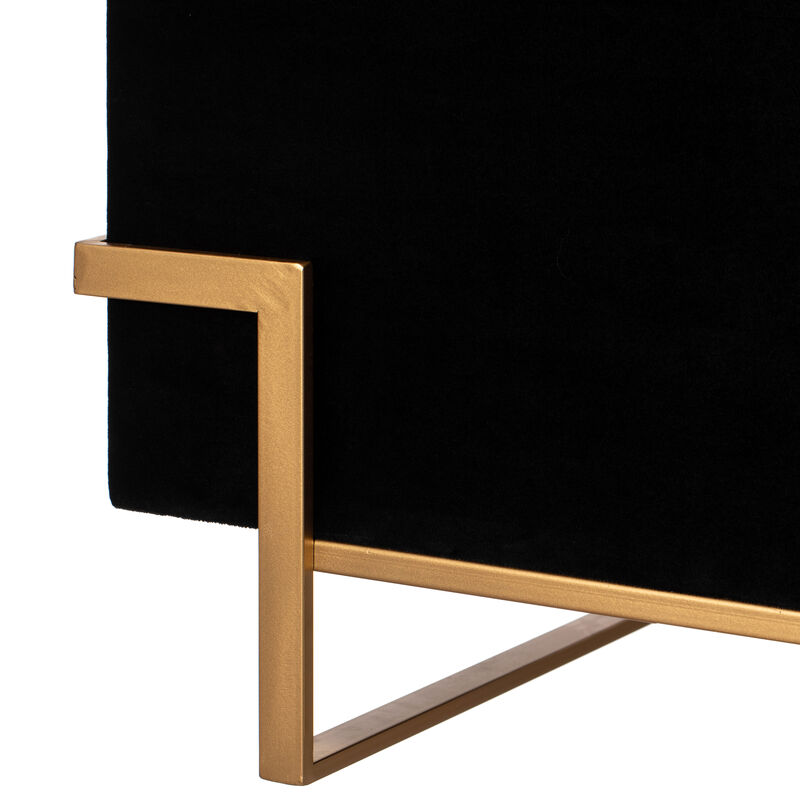 Rectangle Velvet Storage Ottoman Stool Box with Abstract Golden Legs | Decorative Sitting Bench for Living Room Home Decor with Unique Base Support (Black Large)