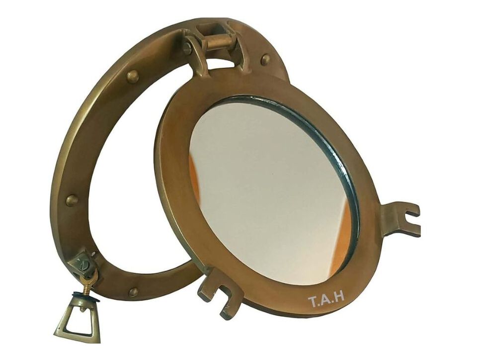 9" Brass Nautical Porthole Mirror – Wall Decor for Coastal & Pirate Themes
