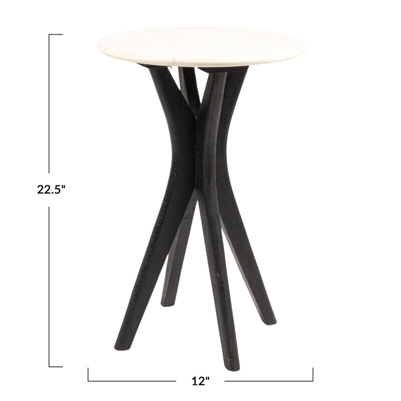 Round Mango Wood and Marble Martini Accent Table, Black image number 2