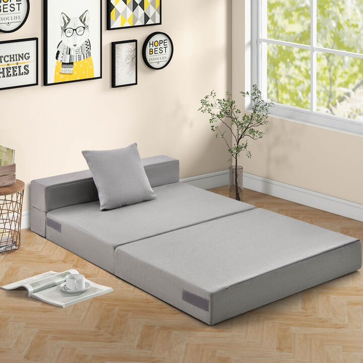 6 Inch Tri-fold Sofa Bed Folding Mattress with Pillow