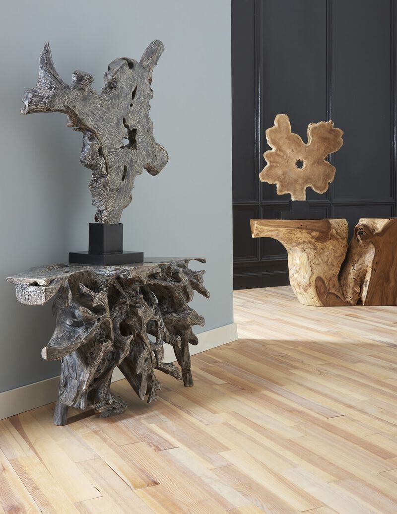 Teak Black Wash Sculpture on Stand