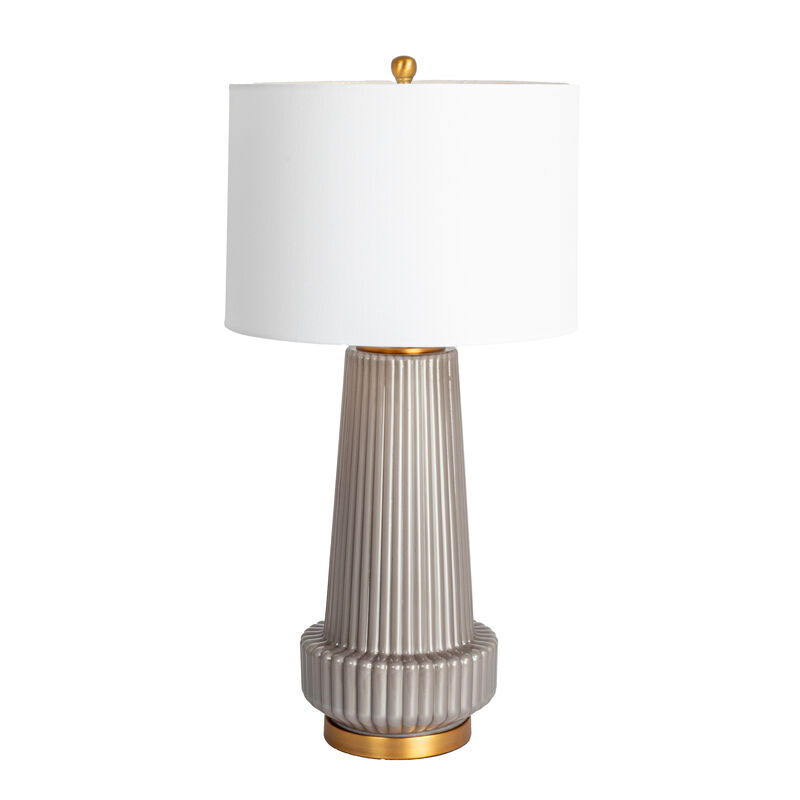 Ribbed Glass Table Lamp with Tapered Drum Shade, Gray image number 0