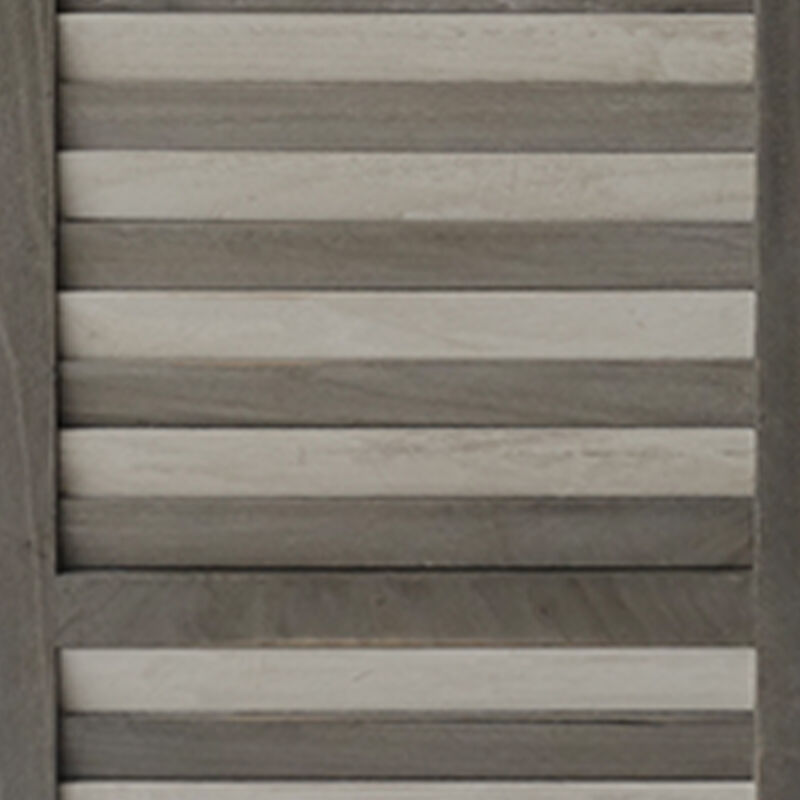 67 Inch Paulownia Wood Panel Divider Screen, Shutter Design, 3 Panels, Gray Stripes - Benzara image number 3