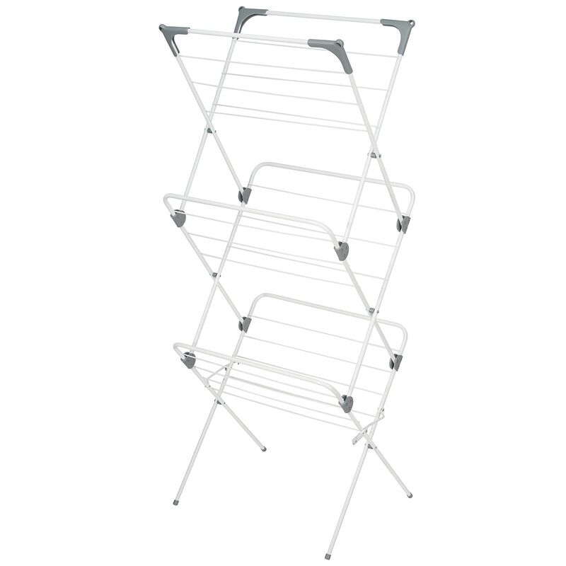 mDesign Tall Metal Foldable Laundry Clothes Drying Rack Stand - White/Gray image number 1