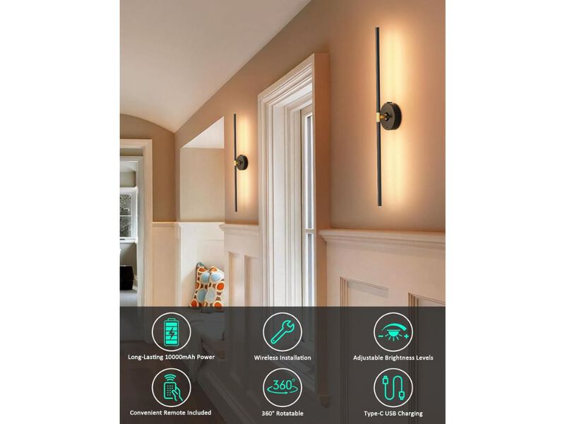Battery Wall Sconce Set of 2 Rechargeable LED Lamp for Bedroom Living Room image number 2