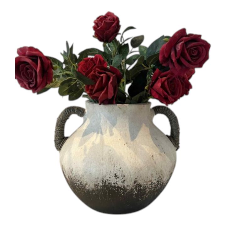 12x10" Clay Vase With Rope Handles, White/brown