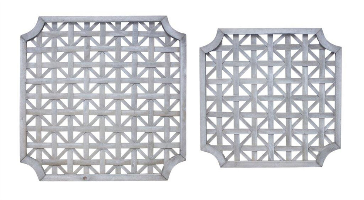 HomeRoots Set of Two Gray Geometric Solid Wood Square Framed Art