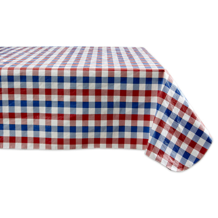 7' Red  White and Blue Americana Checkered Vinyl Tablecloth