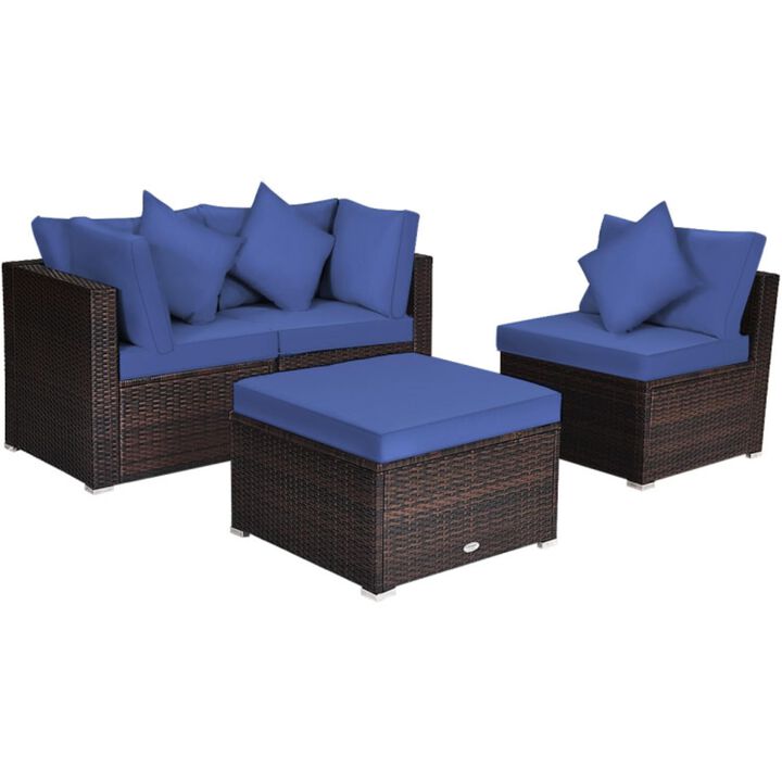 Hivvago 4 Pieces Patio Rattan Furniture Set with Removable Cushions and Pillows