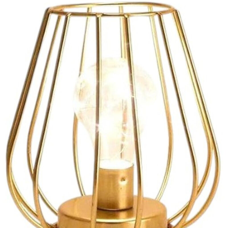 HomeRoots Set of Two 7" Gold Geometric Geometric Cage Cordless Desk Lamps image number 2