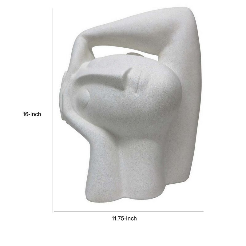 16 Inch Head Figurine Statuette, Contemporary Style White Resin Finish - Benzara