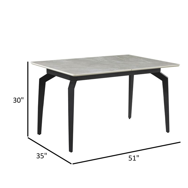 51-65 Inch Dining Table, Extendable White Top, Butterfly Leaf, Sandy Black - Benzara