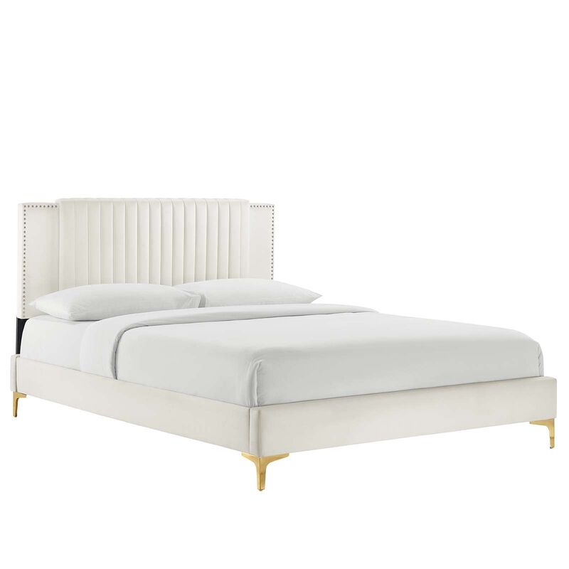 Modway Zahra Channel Tufted Performance Velvet Twin Platform Bed in White image number 0