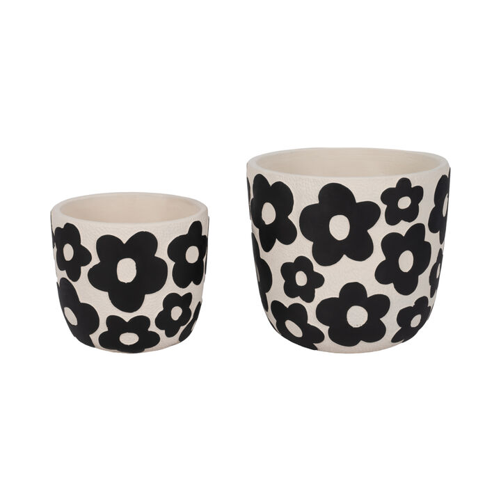 S/2 Blk Flwr Pottery Planters