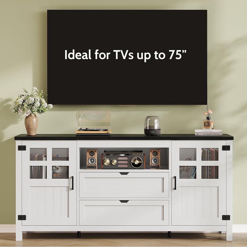 TV Stand for 65 70 75 Inch TVs, Entertainment Center with Adjustable Shelves, 2 Barn Doors and Drawers, Media Cabinet for Living Room, Bedroom image number 8