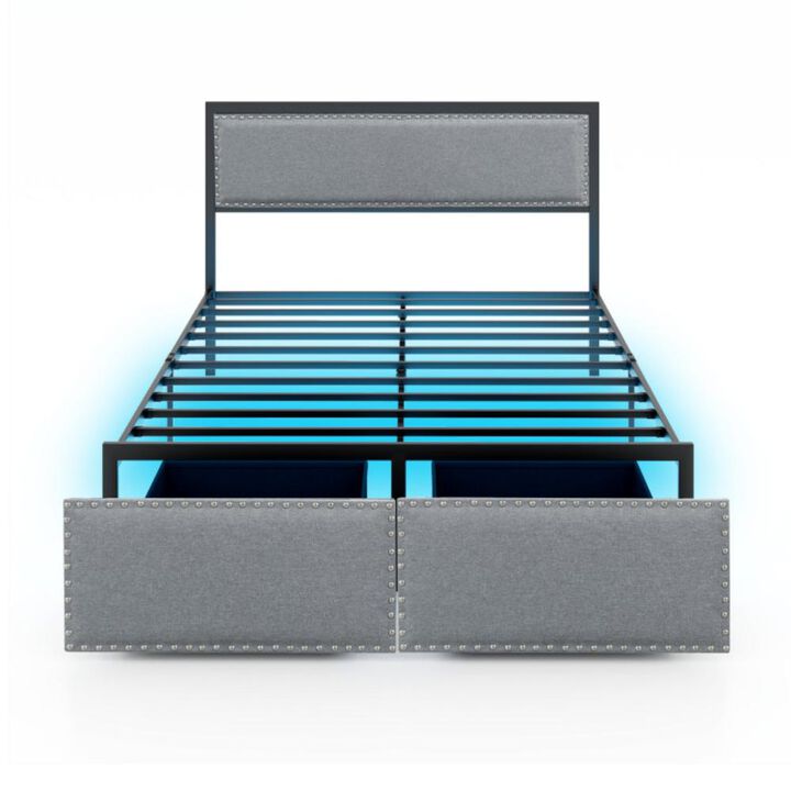 Hivvago Bed Frame with LED Lights Drawer and Metal Slats