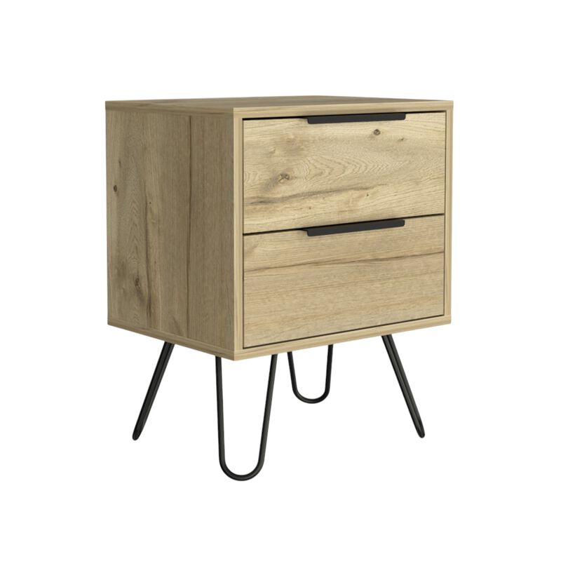 Two Drawer Faux Wood Nightstand – Bedside Table for Bedroom Storage