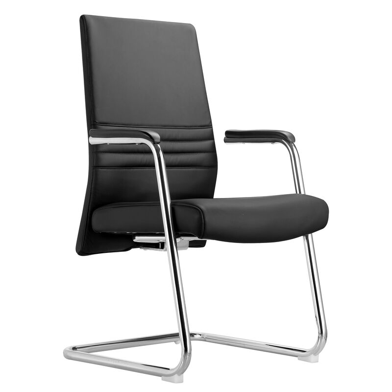 LeisureMod Aleen Mid-Century Modern Office Chair with Upholstered Seat and Metal Armrest