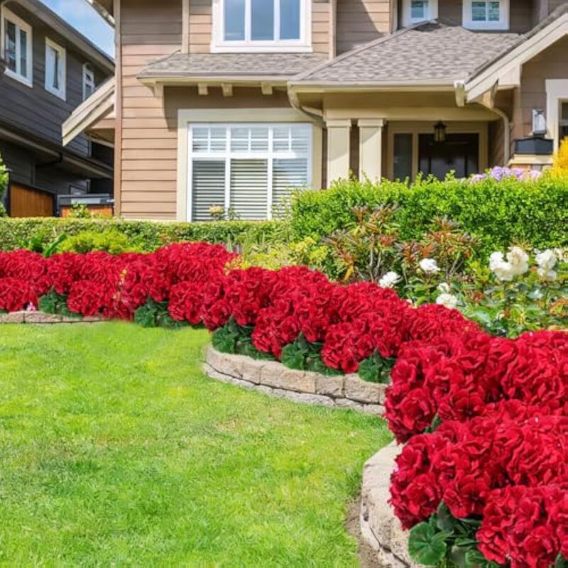 6 Bundle Red Artificial Flowers UV Resistant Outdoor Home Decor image number 3