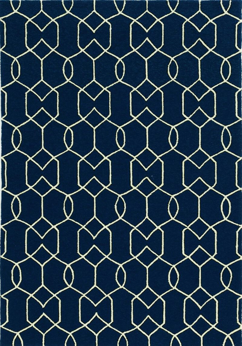 5' X 7' Navy Geometric Trellis Uv Treated Indoor Area Rug image number 0