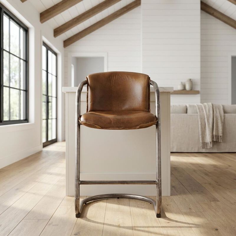 Starlight Canyon Home Leather Upholstered Counter Stool with Footrest, Bar Chair, Brushed Nickel image number 4